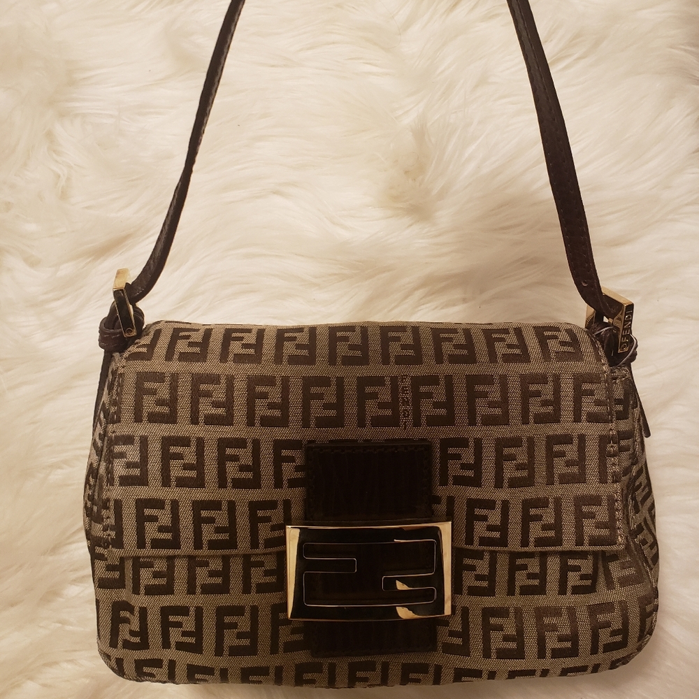 FENDI BROWN ZUCCA CANVAS BAGUETTE